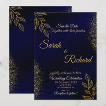 Navy Blue Gold Luxury Wedding Invitation