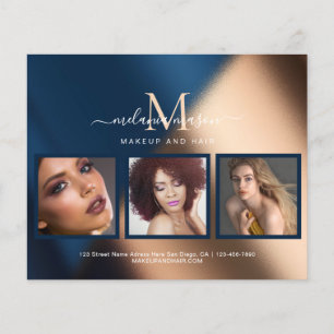 Navy Blue Gold Makeup Artist Salon Photo Elegant Flyer