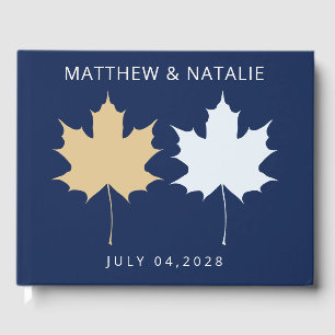 Navy Blue Gold Maple Leaf Elegant Custom Sign In Guest Book