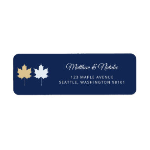 Navy Blue Gold Maple Leaf Elegant Fall Wedding Return Address Label