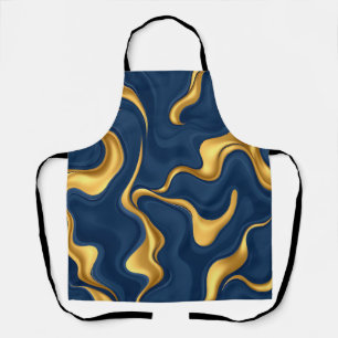 Navy Blue Gold Marble Abstract Luxury Swirl Apron