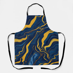Navy Blue Gold Marble Abstract Luxury Topographic Apron