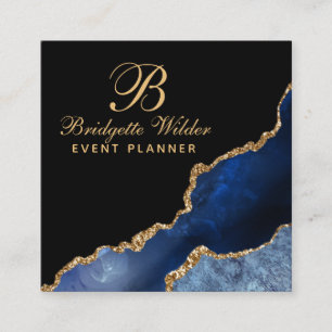 Navy Blue Gold Marble Agate Event Planner Square Business Card