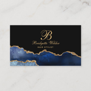 Navy Blue Gold Marble Agate Hair Stylist Business  Card