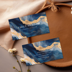 Navy Blue Gold Marble Business Card