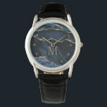 Navy Blue Gold Marble Custom Letter Watch Gift<br><div class="desc">Watch with Monogram Agate Navy Blue Gold Gemstone Marble Geode Glitter Sparkle Personalised Birthday - Anniversary or Wedding Gift / Suppliest - Add Your Letter / or Name - Text or Remove - Make Your Special Watches Gift - Resize and move or remove and add text / elements with customisation...</div>