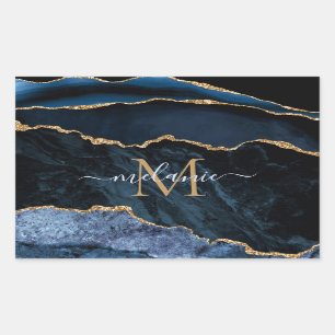 Navy Blue Gold Marble Custom Name Letter Sticker
