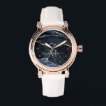 Navy Blue Gold Marble Custom Your Name Watch<br><div class="desc">Watches with Monogram Name Agate Navy Blue Gold Gemstone Marble Geode Glitter Sparkle Personalised Birthday - Anniversary or Wedding Watch Gift / Suppliest - Add Your Letter / Name - Text or Remove - Make Your Special Gift - Resize and move or remove and add text / elements with customisation...</div>