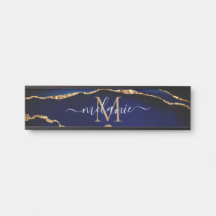 Navy Blue Gold Marble Door Sign Custom Name Letter