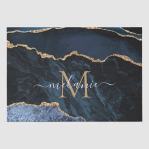 Navy Blue Gold Marble Letter Name Tissue Paper