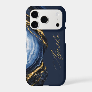 "Navy Blue Gold Marble Personalised iPhone Case"