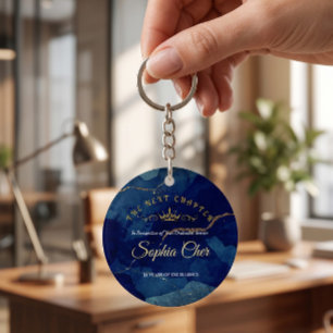 Navy Blue Gold Marble Retirement Keychain