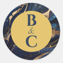 Navy Blue & Gold Marble Stickers with Initials