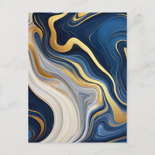 Navy Blue Gold Marble Swirls Postcard