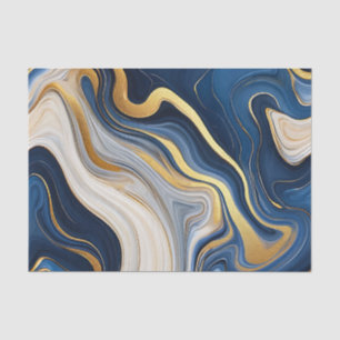 Navy Blue Gold Marble Swirls Tissue Paper