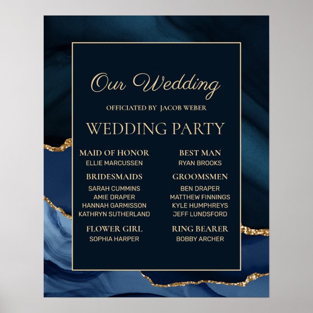 Navy Blue Gold Marble Wedding Party  Poster (Front)