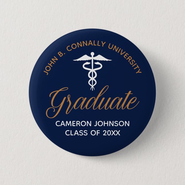 Navy Blue Gold Medical School Graduation Keepsake 6 Cm Round Badge (Front)