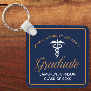 Navy Blue Gold Medical School Graduation Keepsake Key Ring