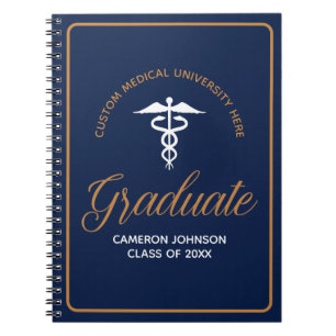 Navy Blue Gold Medical School Graduation Keepsake Notebook