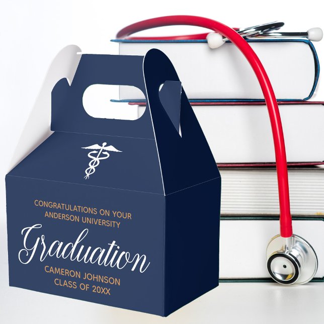 Navy Blue Gold Medical School Graduation Party Favour Box (Creator Uploaded)