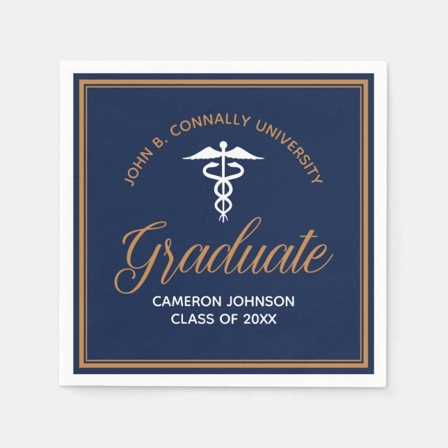 Navy Blue Gold Medical School Graduation Party Napkin (Front)