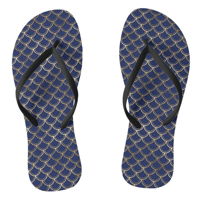 Navy Blue Gold Mermaid Scales Pattern Thongs (Footbed)