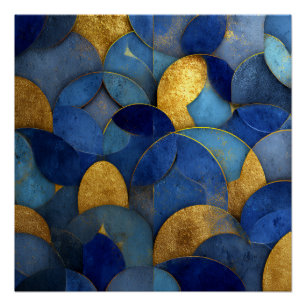 Navy Blue Gold Metallic Geometric Circles Abstract Poster