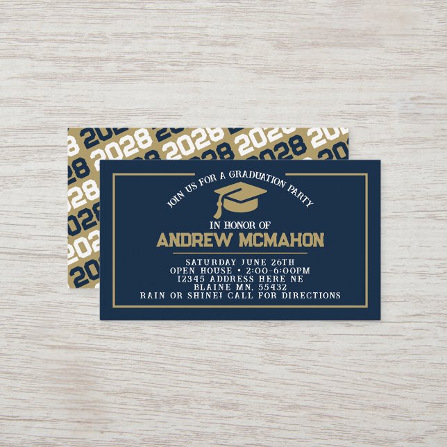 Navy Blue & Gold Mini Graduation Invites (Navy Blue & Gold Mini Graduation Invites for Friends, Team Mates or as Inserts!)