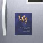 Navy blue gold modern 50th birthday luxury magnetic invitation<br><div class="desc">A modern,  stylish invitation for a 50th birthday party for both him and her. The blue colour is uneven. Navy blue background and the word Fifty written with large faux gold letters. Personalise and add a name and party details. White text.</div>