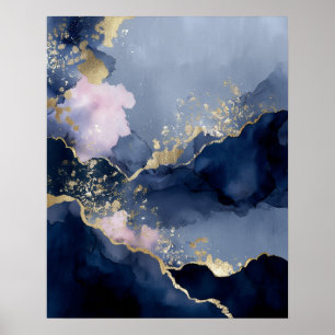 Navy Blue Gold Modern Abstract Wall Art