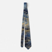 Navy Blue & Gold Modern Art Painting Wedding Tie (Back)