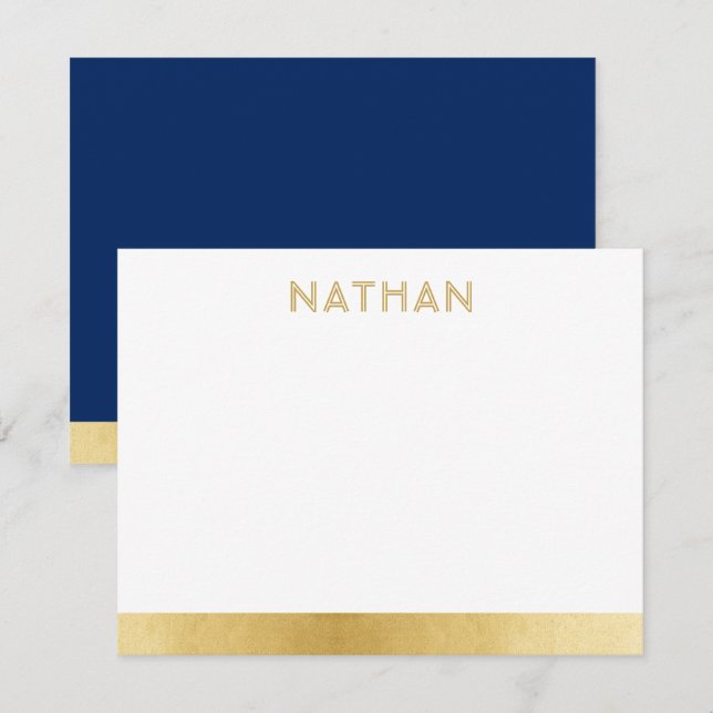 Navy Blue Gold Modern Bar Mitzvah Thank You Card (Front/Back)