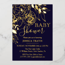Navy Blue & Gold Modern Floral Baby Shower