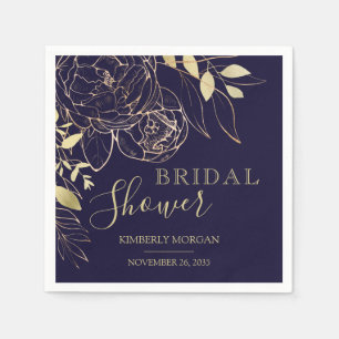 Navy Blue & Gold Modern Floral Bridal Shower Napki Napkin