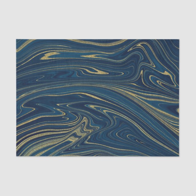 Navy Blue & Gold Modern Glam Marble Elegant Tissue Paper (Front)