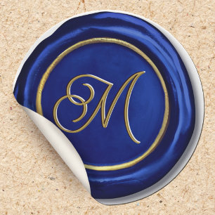 Navy Blue & Gold Modern Monogram Wax Seal Stickers