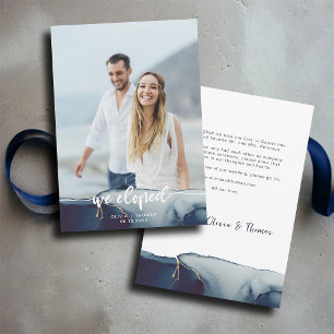 Navy Blue Gold Modern Photo Elopement Announcement