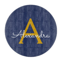 Navy Blue Gold Modern Script Girly Monogram Name