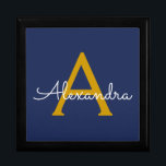 Navy Blue Gold Modern Script Girly Monogram Name Gift Box<br><div class="desc">Navy Blue and Gold Simple script Monogram Name Jewellery Keepsake Box. This makes the perfect graduation,  birthday,  wedding,  bridal shower,  anniversary,  baby shower or bachelorette party gift for someone that loves glam luxury and chic styles.</div>