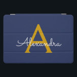 Navy Blue Gold Modern Script Girly Monogram Name iPad Pro Cover<br><div class="desc">Navy Blue and Gold Simple Script Monogram Name Laptop Case. This makes the perfect sweet 16 birthday,  wedding,  bridal shower,  anniversary,  baby shower or bachelorette party gift for someone that loves glam luxury and chic styles.</div>