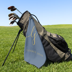 Navy Blue Gold Modern Script Monogram Name Elegant Golf Towel