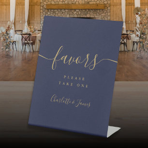 Navy Blue Gold Modern Script Wedding Favours Table Pedestal Sign