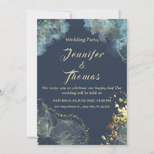 Navy blue Gold Modern Wedding Invitation