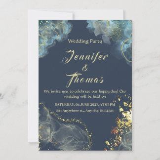 Navy blue Gold Modern Wedding Invitation