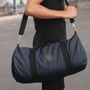 Navy Blue Gold Monogram l Minimal Clean Sport Gym Duffle Bag