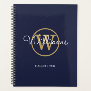 Navy Blue Gold Monogram Name 2022 Planner