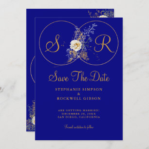 Navy Blue Gold Monogram Wedding Save The Date
