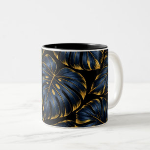 Navy Blue Gold Monstera Luxury Botanical Two-Tone Coffee Mug