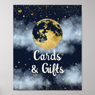 Navy Blue Gold Moon and Stars Baby Shower Sign