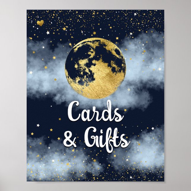 Navy Blue Gold Moon and Stars Baby Shower Sign (Front)